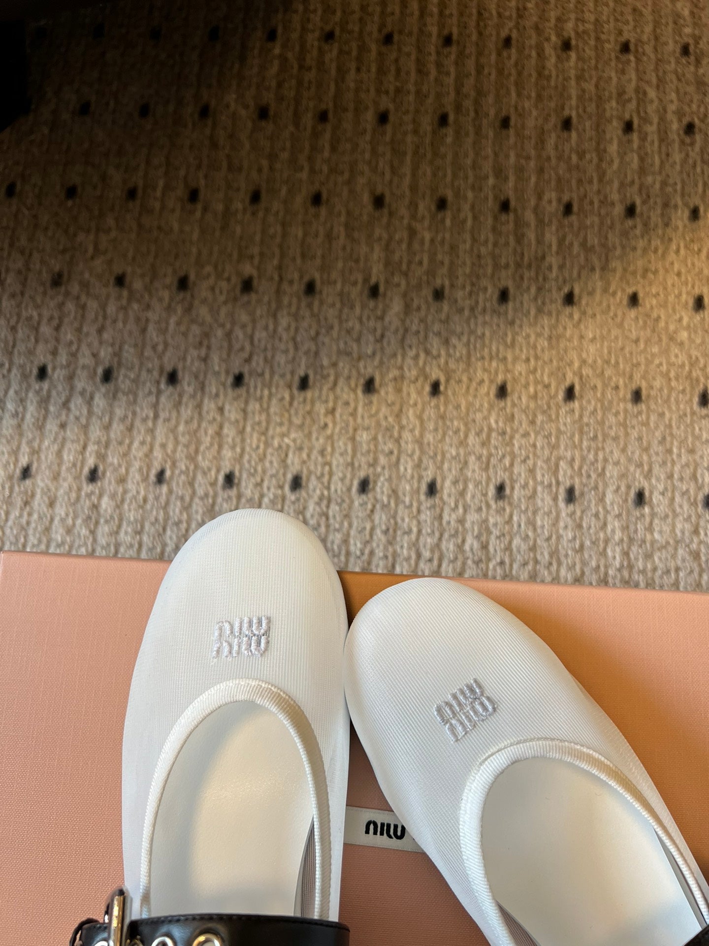 MIUMIU 26S BALLERINAS IN WHITE MESH FABRIC