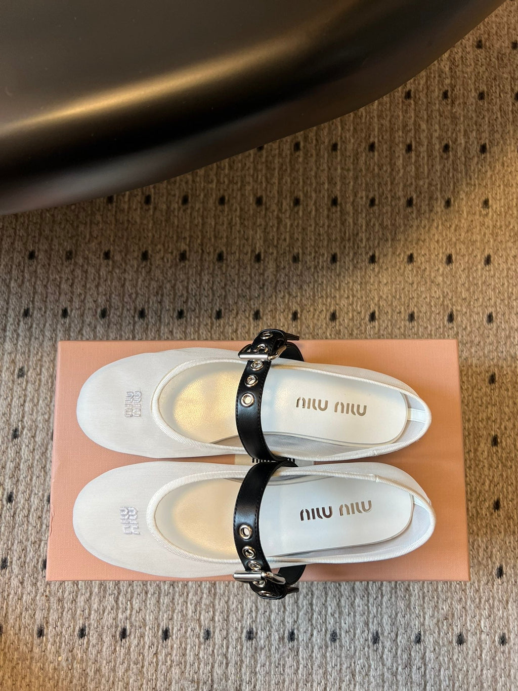MIUMIU 26S BALLERINAS IN WHITE MESH FABRIC