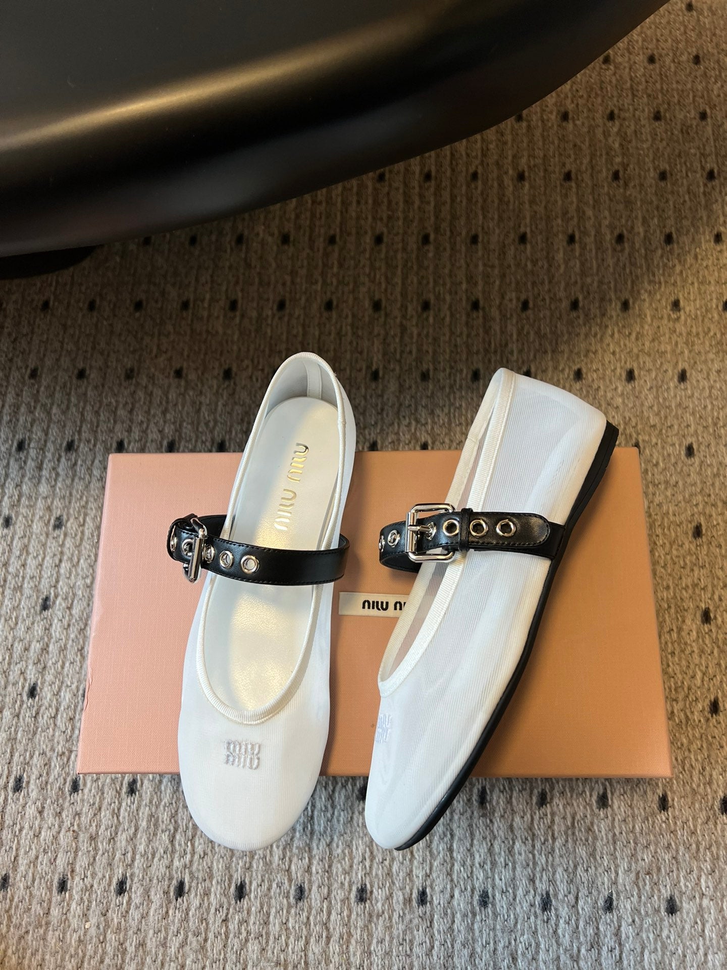 MIUMIU 26S BALLERINAS IN WHITE MESH FABRIC