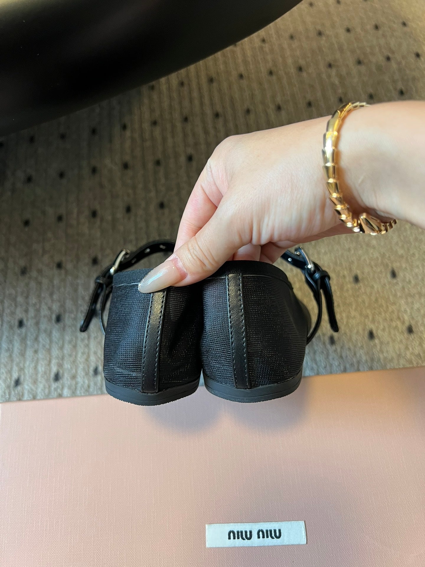 MIUMIU 26S BALLERINAS IN BLACK MESH FABRIC