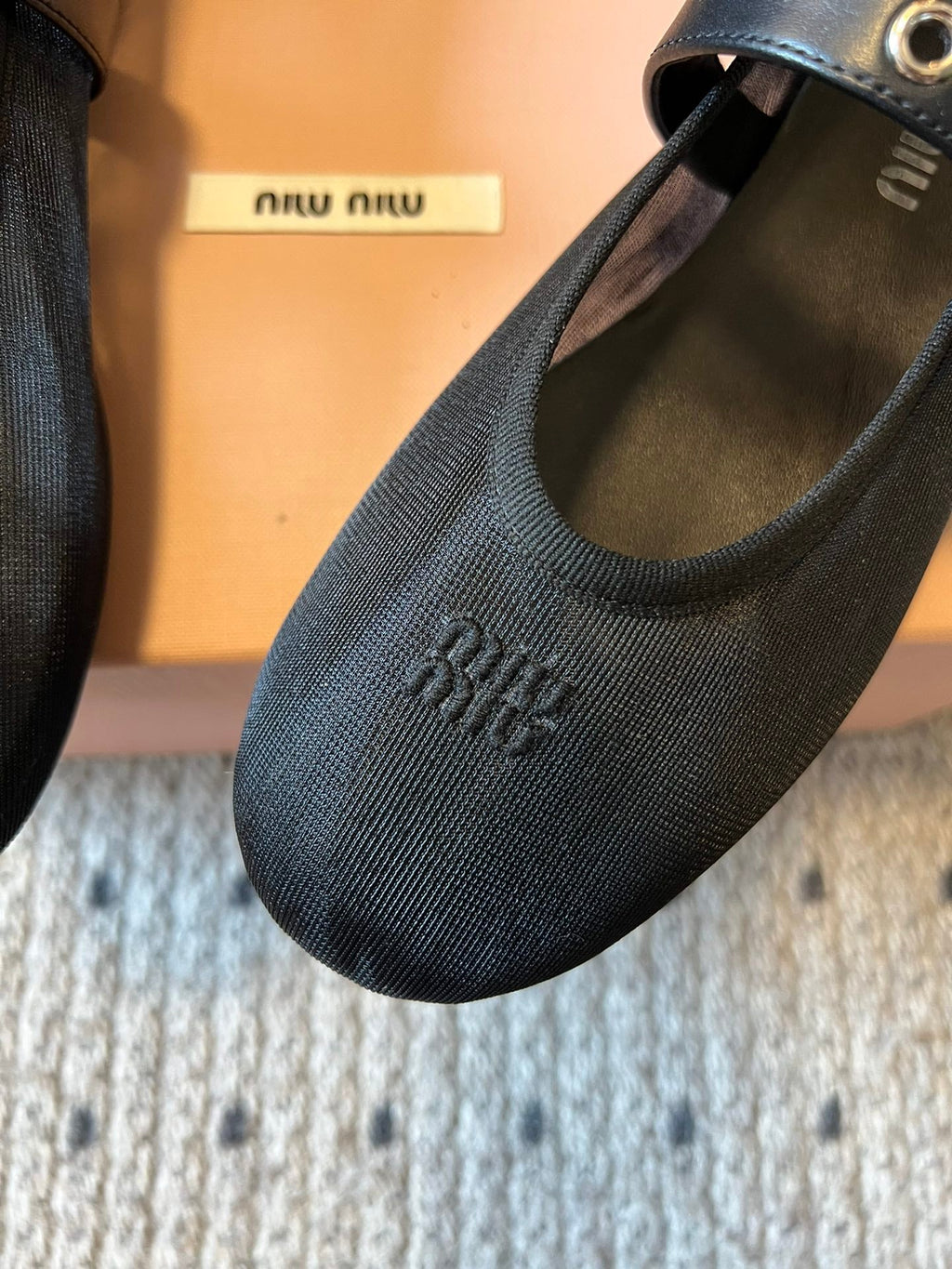 MIUMIU 26S BALLERINAS IN BLACK MESH FABRIC