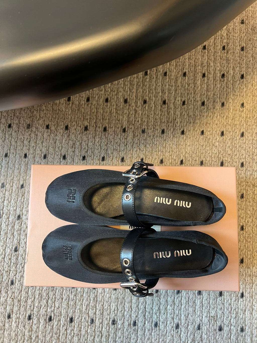 MIUMIU 26S BALLERINAS IN BLACK MESH FABRIC