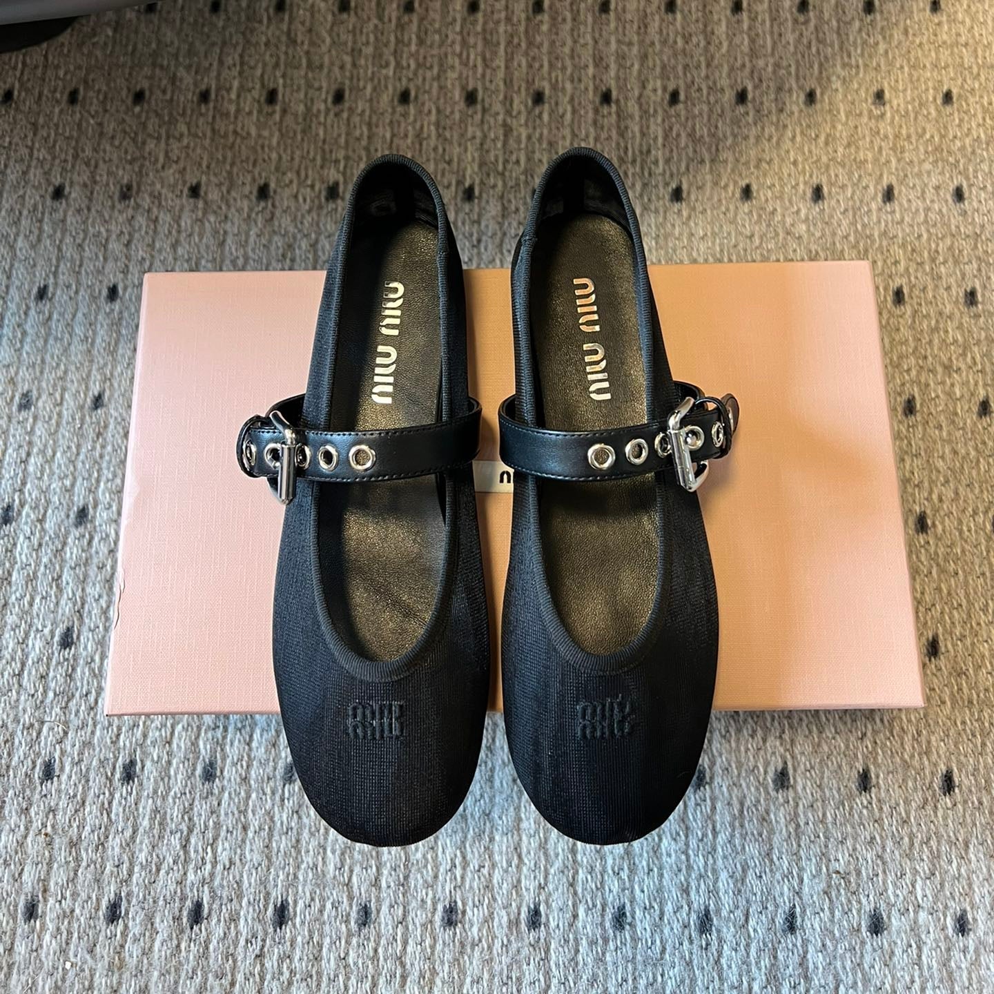 MIUMIU 26S BALLERINAS IN BLACK MESH FABRIC