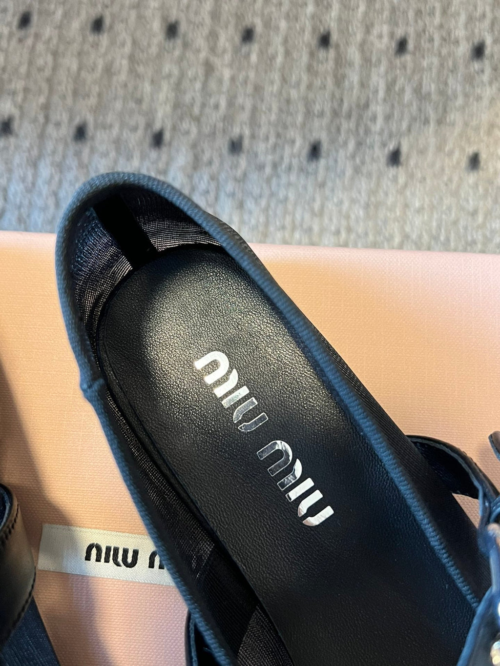 MIUMIU 26S BALLERINAS IN BLACK MESH FABRIC