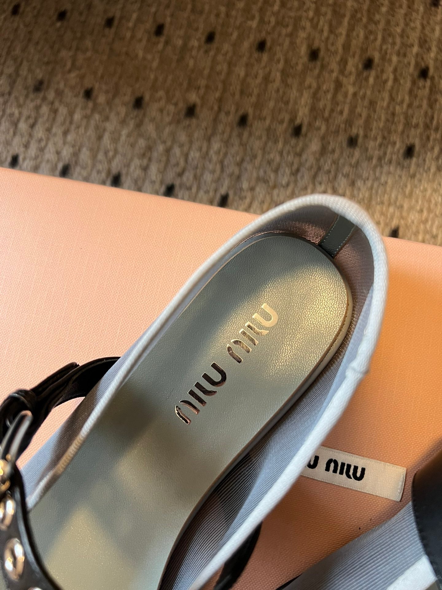 MIUMIU 26S BALLERINAS IN ALUMINUM GRAY MESH FABRIC