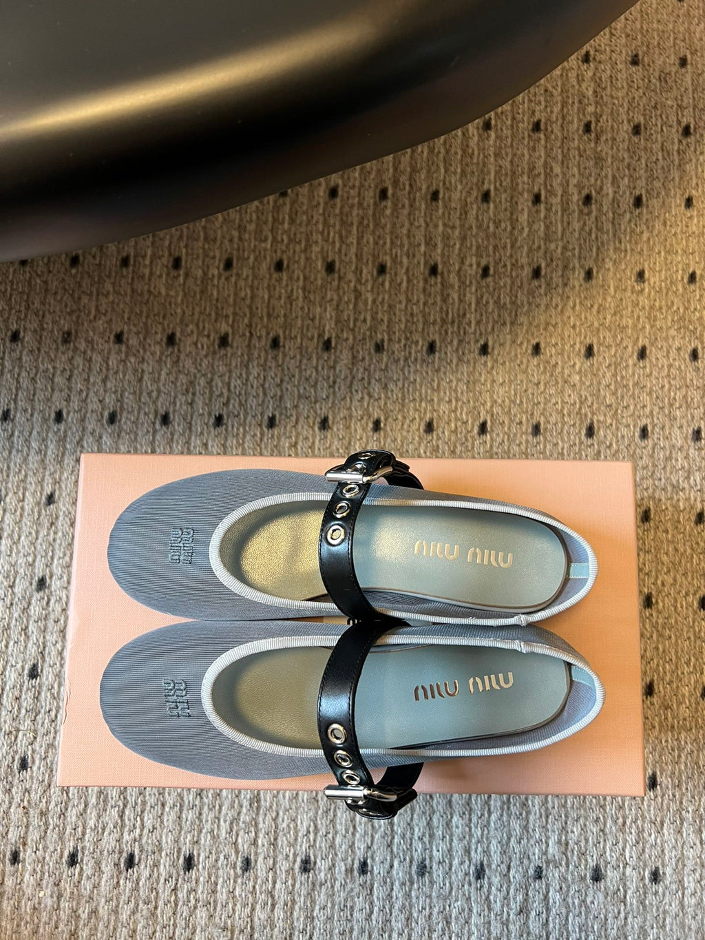 MIUMIU 26S BALLERINAS IN ALUMINUM GRAY MESH FABRIC