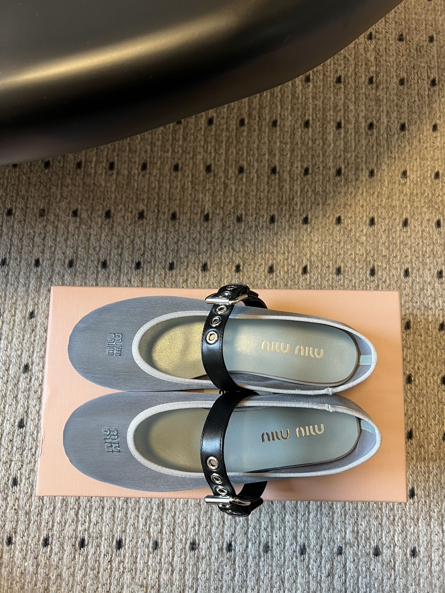 MIUMIU 26S BALLERINAS IN ALUMINUM GRAY MESH FABRIC