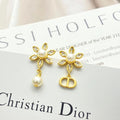CD 26S FLOWER CRYSTAL PEARL CD CHARM DROP EARRINGS IN GOLD METAL 631966