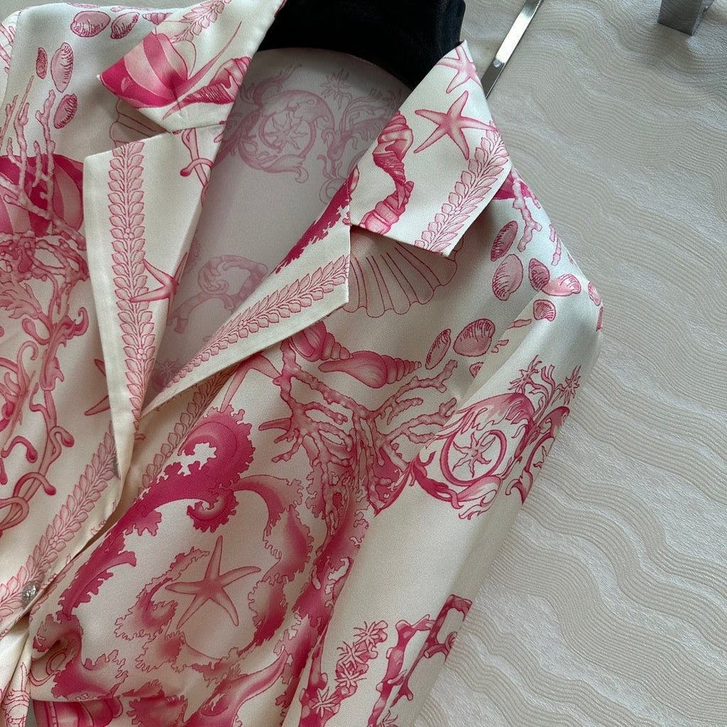 VERSACE SILK SHIRT WITH CORAL PRINT AND NOTCHED COLLAR 263960