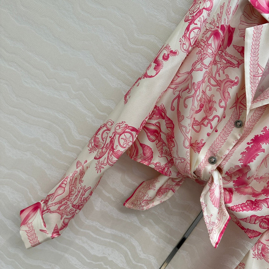 VERSACE SILK SHIRT WITH CORAL PRINT AND NOTCHED COLLAR 263960