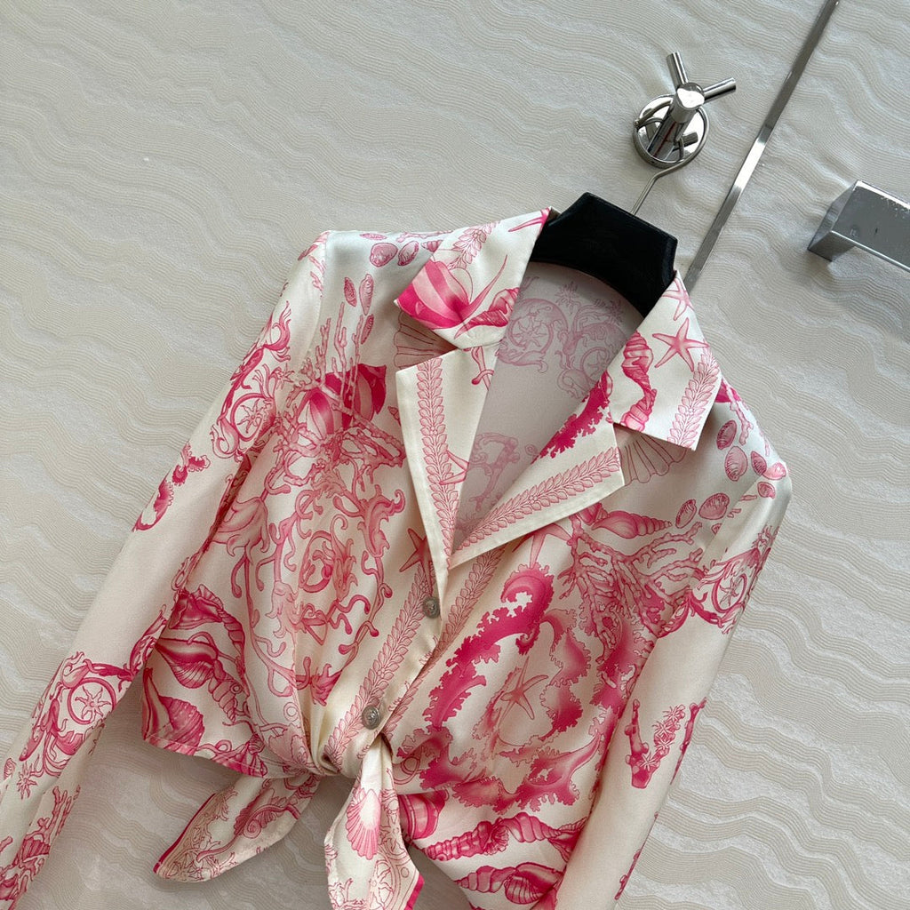 VERSACE SILK SHIRT WITH CORAL PRINT AND NOTCHED COLLAR 263960