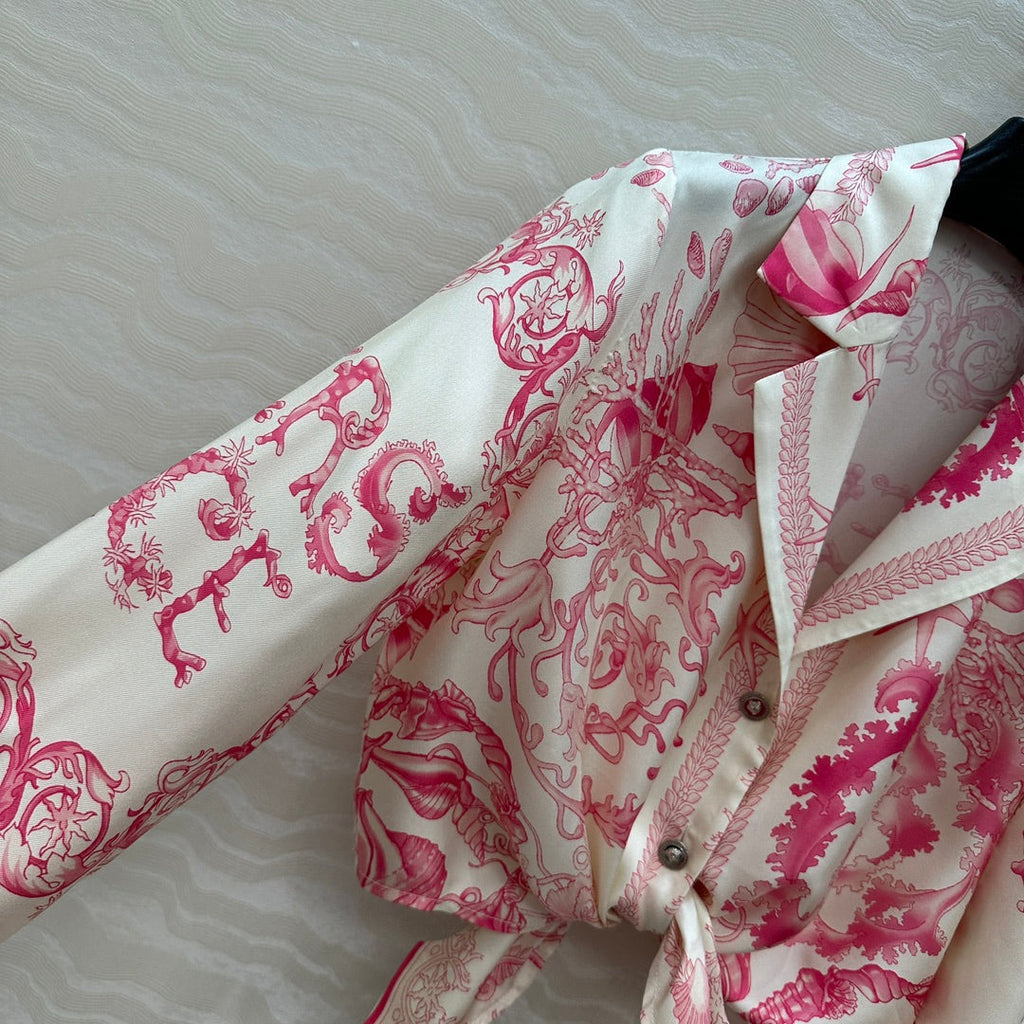 VERSACE SILK SHIRT WITH CORAL PRINT AND NOTCHED COLLAR 263960