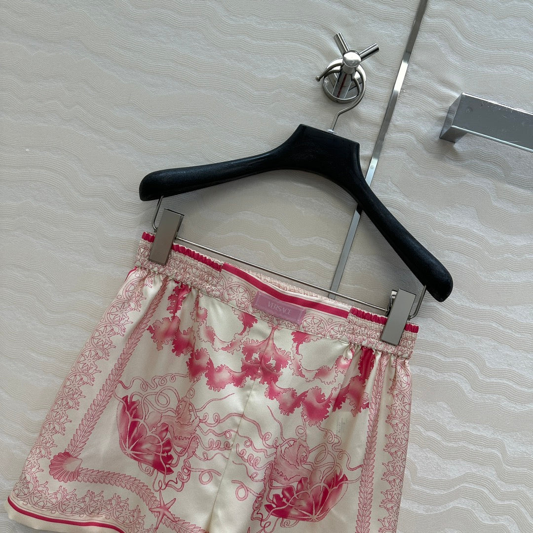VERSACE SILK SHORTS WITH CORAL PRINT 263963