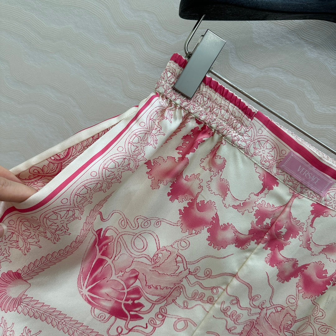 VERSACE SILK SHORTS WITH CORAL PRINT 263963