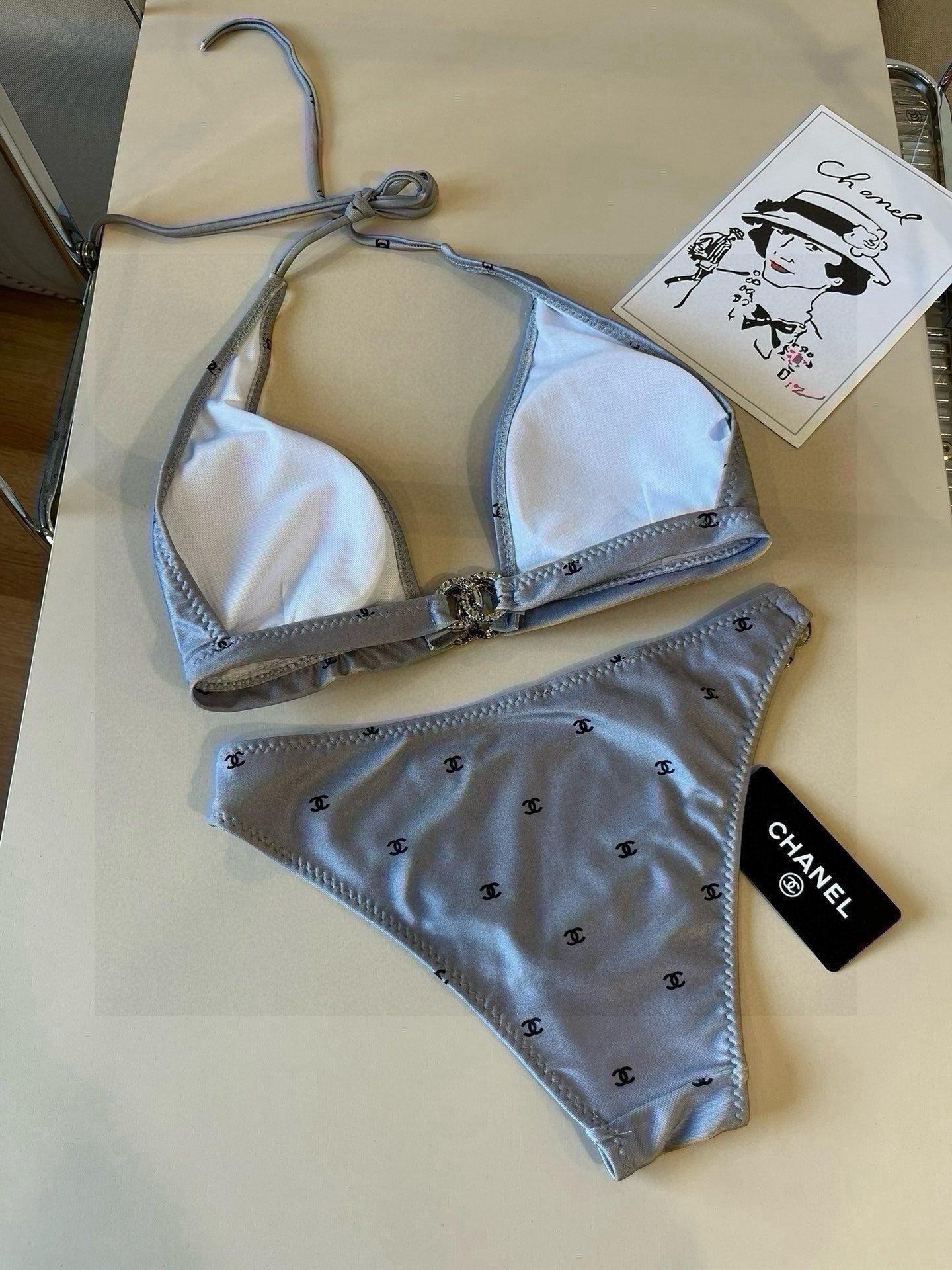 CC BIKINI SWIMSUIT SET IN GREY PRINTED LOGO 629237