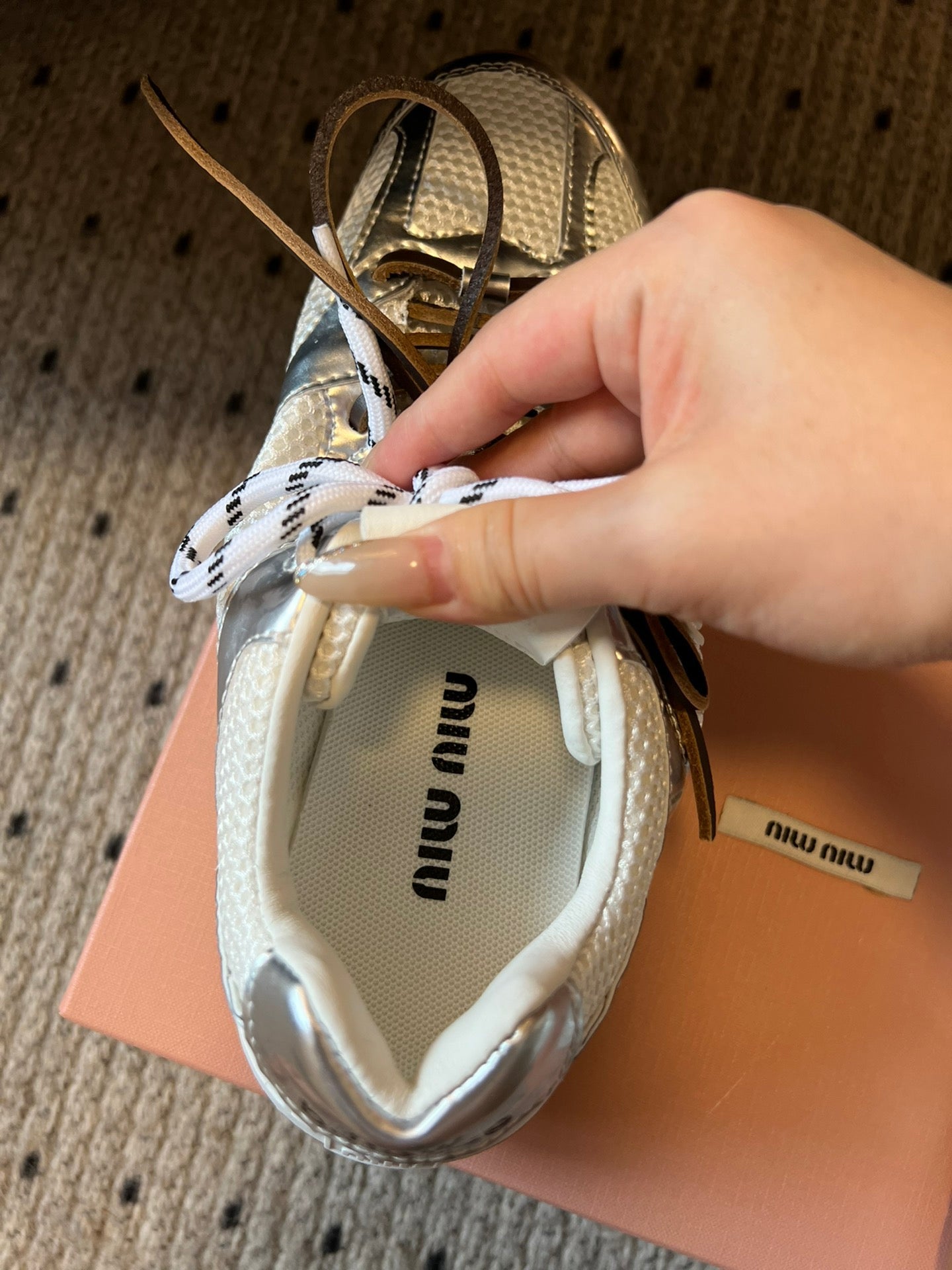MIUMIU 26S SNEAKERS IN WHITE MESH MIX CALFSKIN