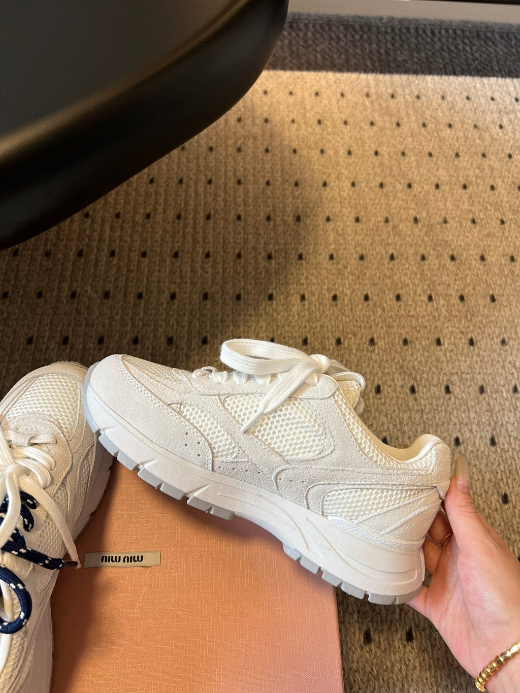 MIUMIU 26S SNEAKERS IN WHITE MESH MIX CALFSKIN