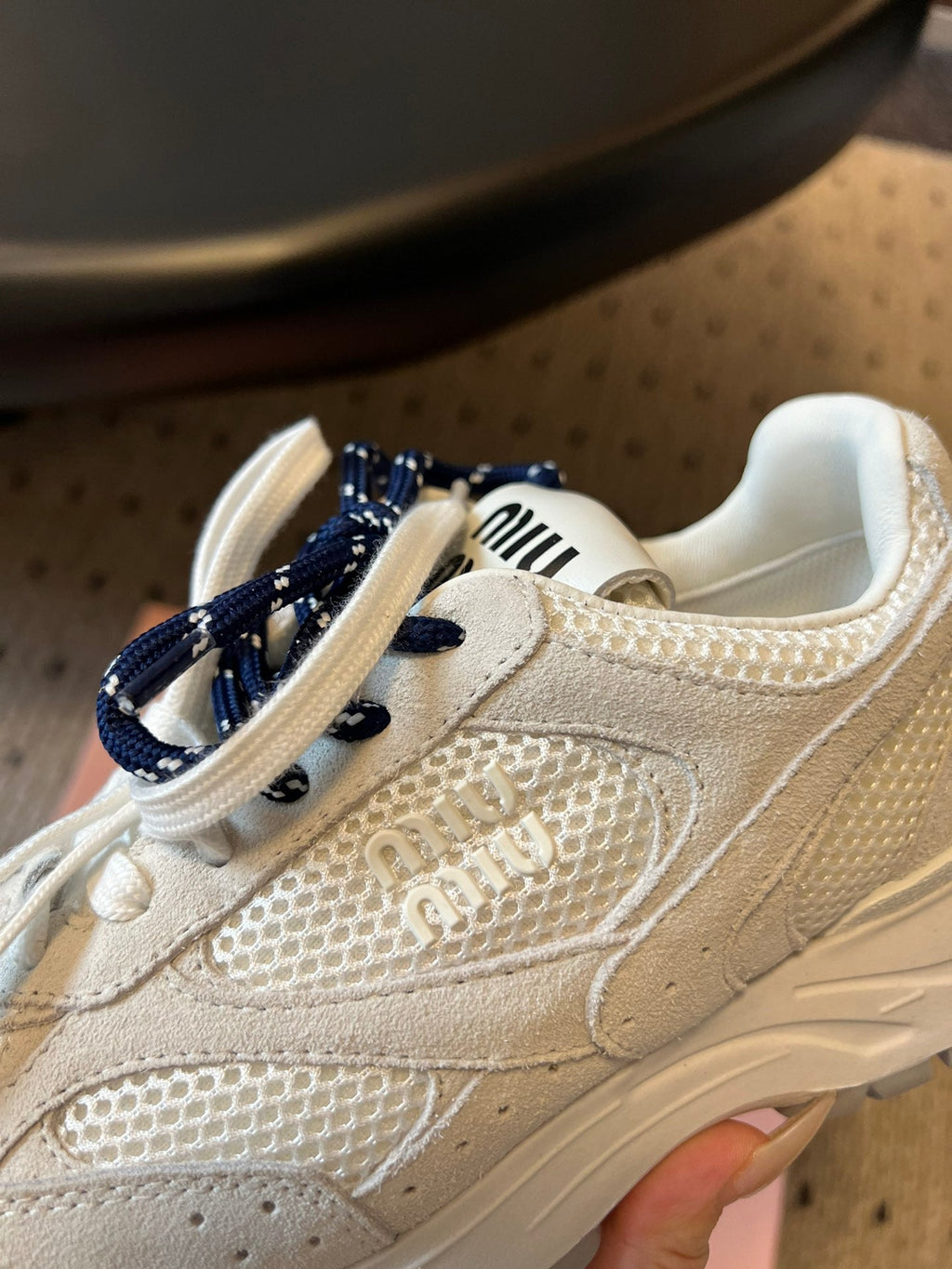 MIUMIU 26S SNEAKERS IN WHITE MESH MIX CALFSKIN