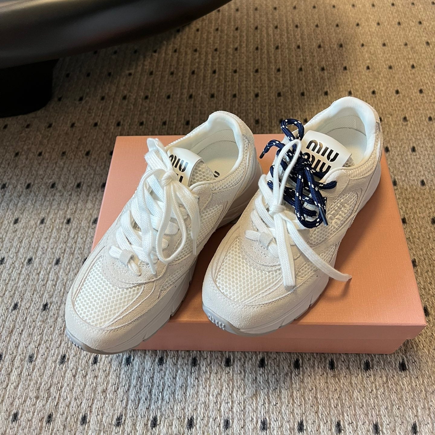 MIUMIU 26S SNEAKERS IN WHITE MESH MIX CALFSKIN