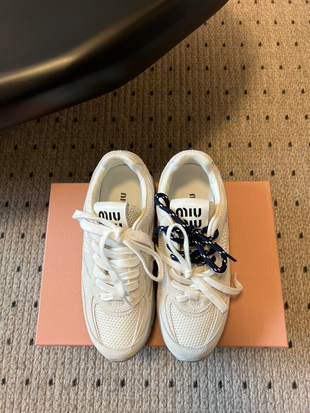 MIUMIU 26S SNEAKERS IN WHITE MESH MIX CALFSKIN