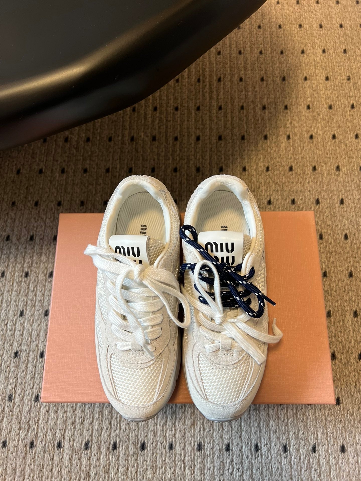 MIUMIU 26S SNEAKERS IN WHITE MESH MIX CALFSKIN
