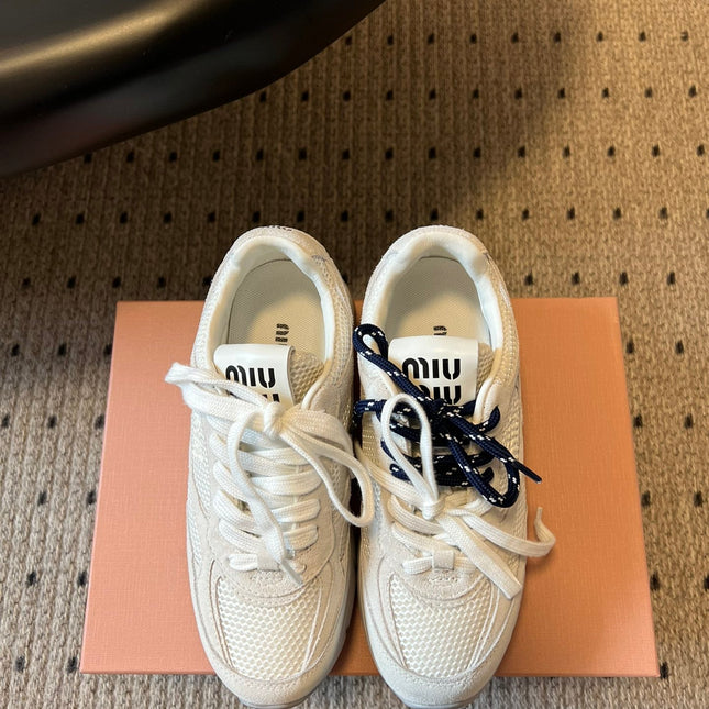 MIUMIU 26S SNEAKERS IN WHITE MESH MIX CALFSKIN