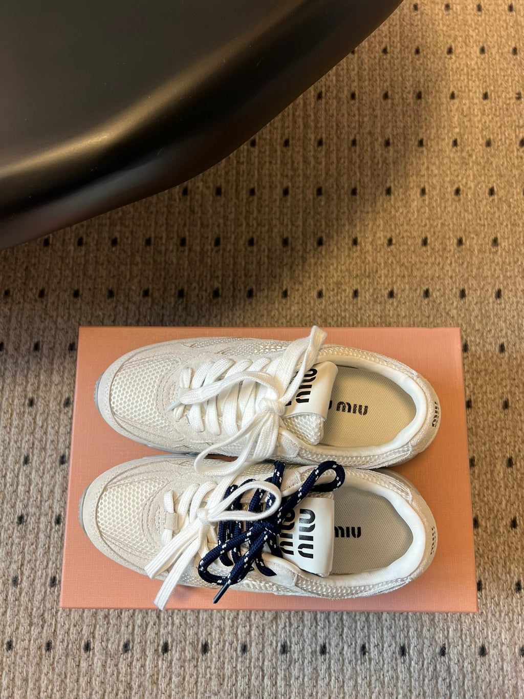 MIUMIU 26S SNEAKERS IN WHITE MESH MIX CALFSKIN