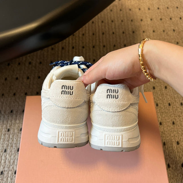 MIUMIU 26S SNEAKERS IN WHITE MESH MIX CALFSKIN