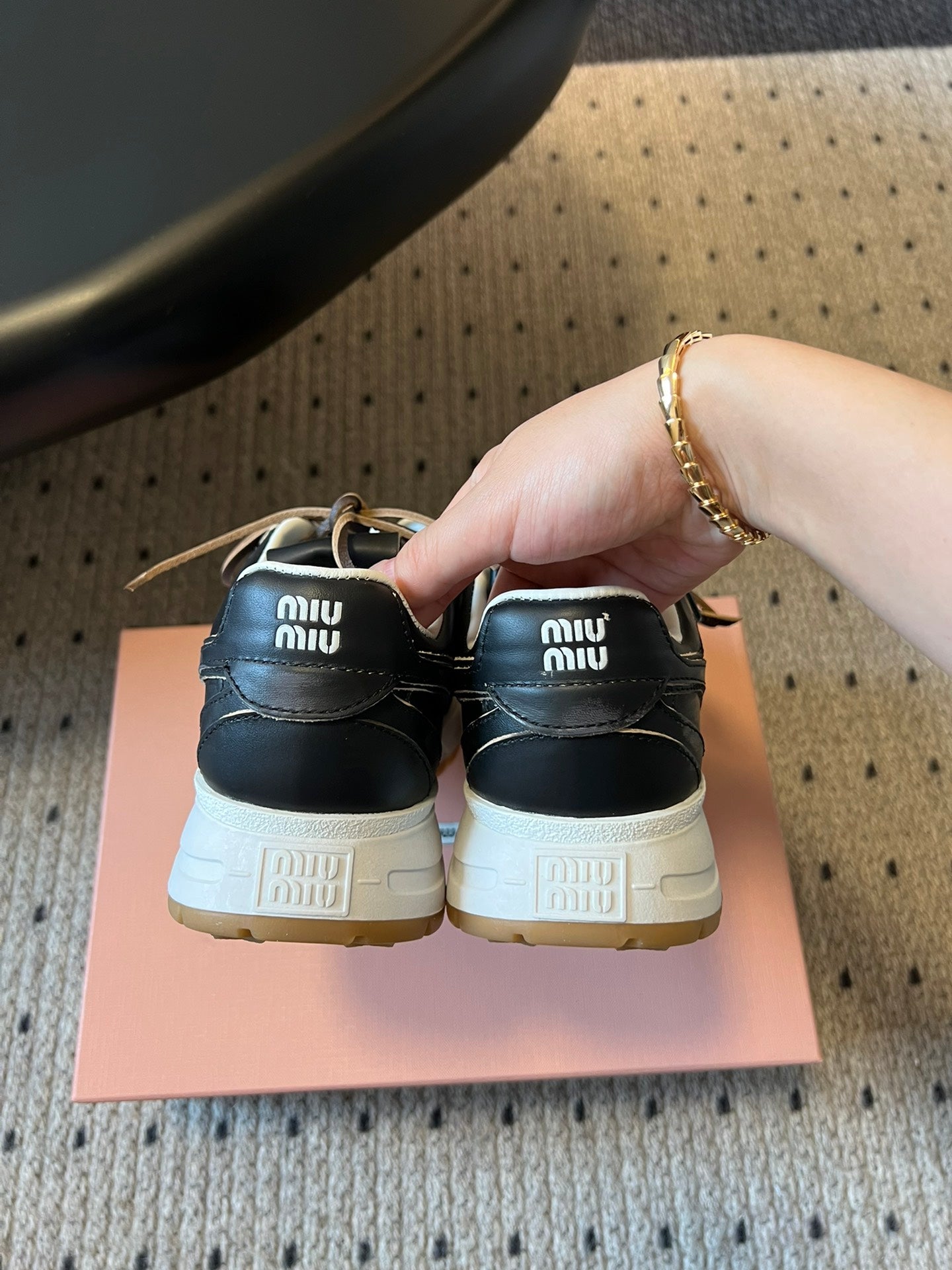 MIUMIU 26S SNEAKERS 530 SL IN BLACK CALFSKIN