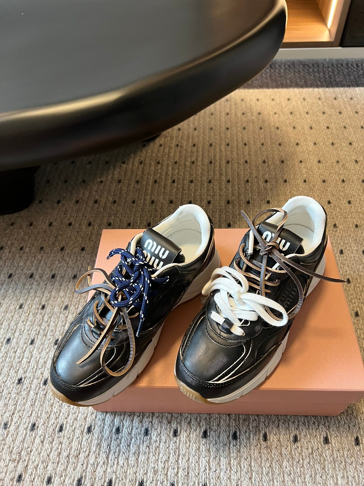 MIUMIU 26S SNEAKERS 530 SL IN BLACK CALFSKIN
