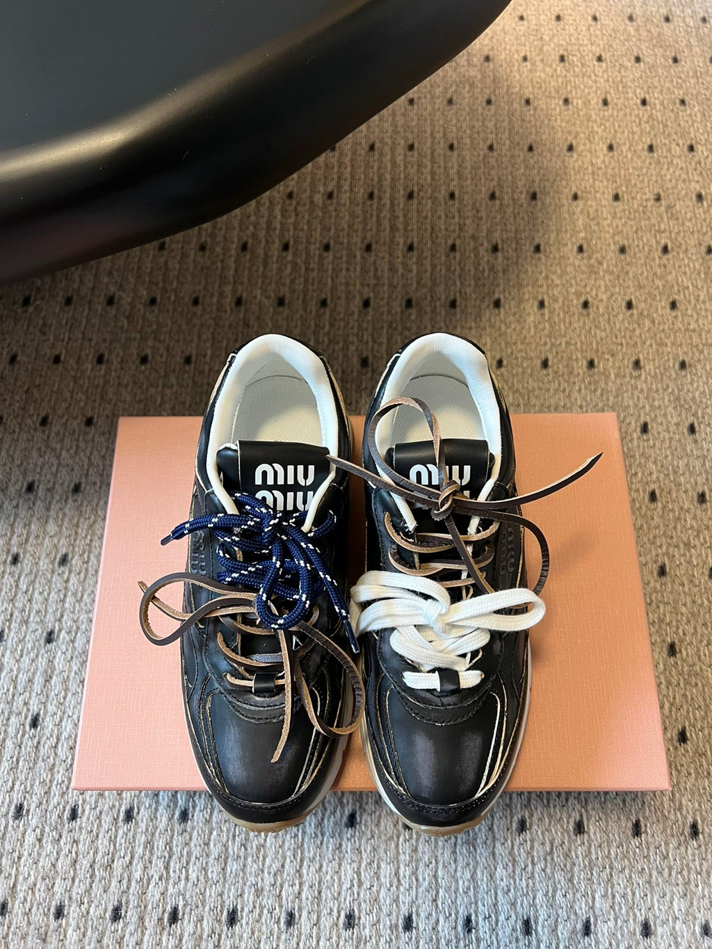 MIUMIU 26S SNEAKERS 530 SL IN BLACK CALFSKIN
