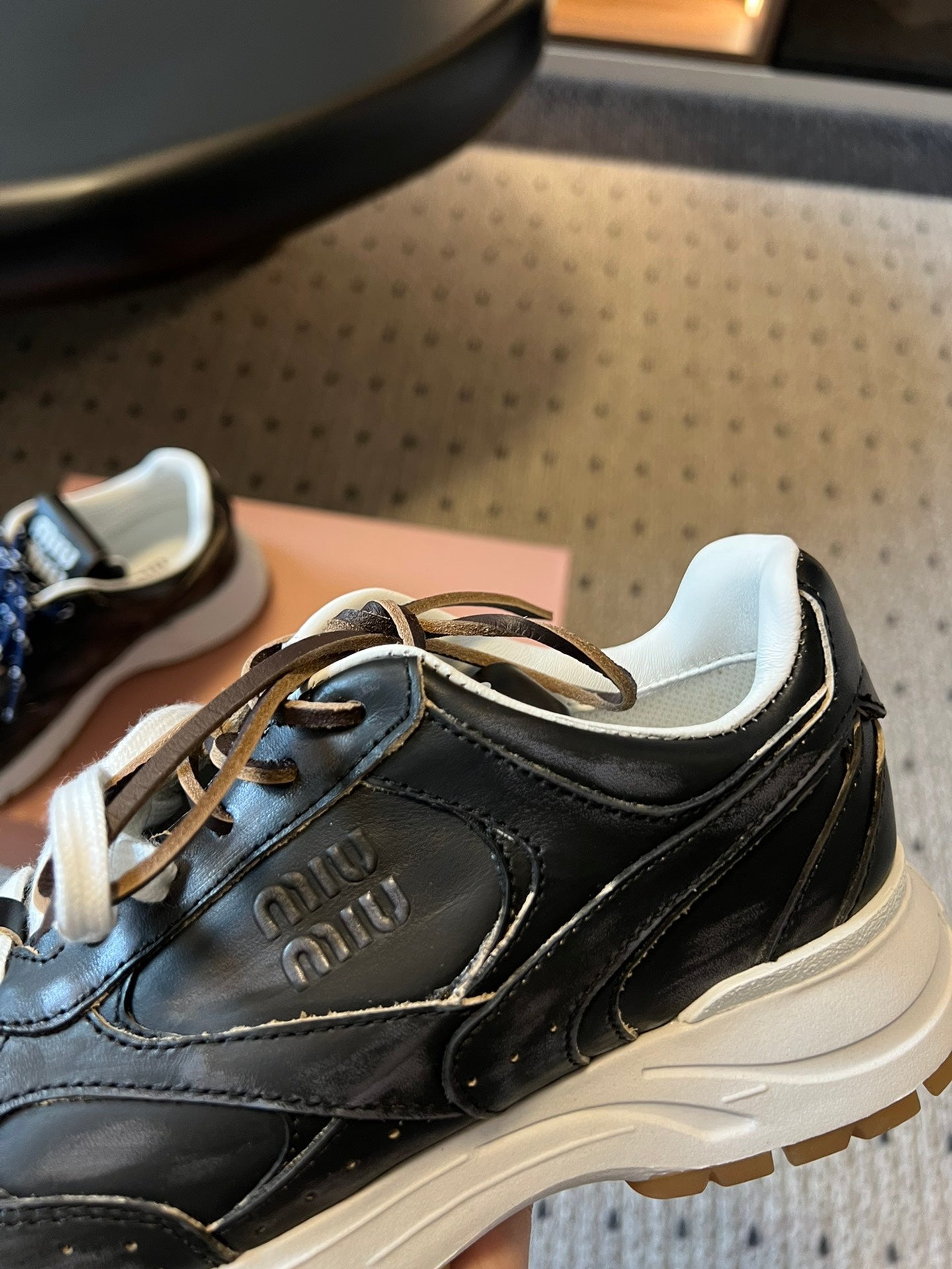MIUMIU 26S SNEAKERS 530 SL IN BLACK CALFSKIN
