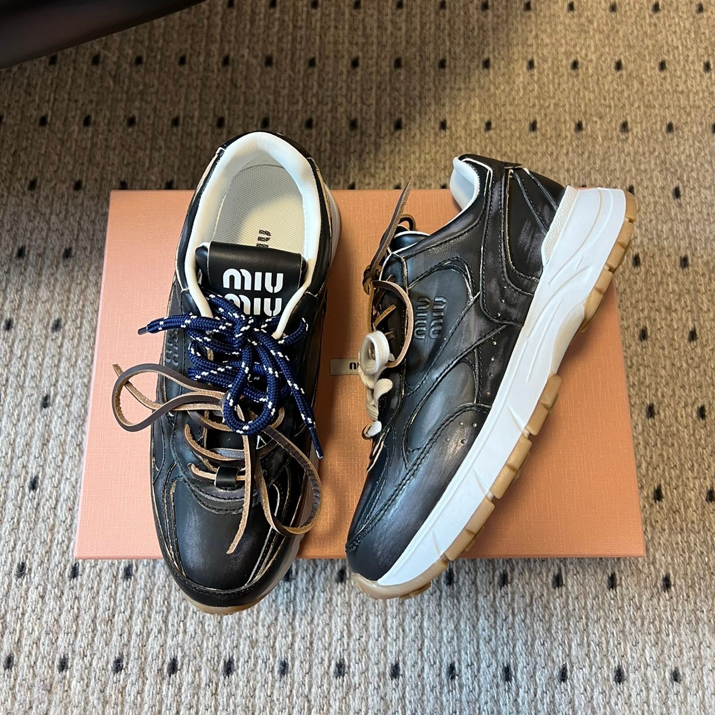 MIUMIU 26S SNEAKERS 530 SL IN BLACK CALFSKIN