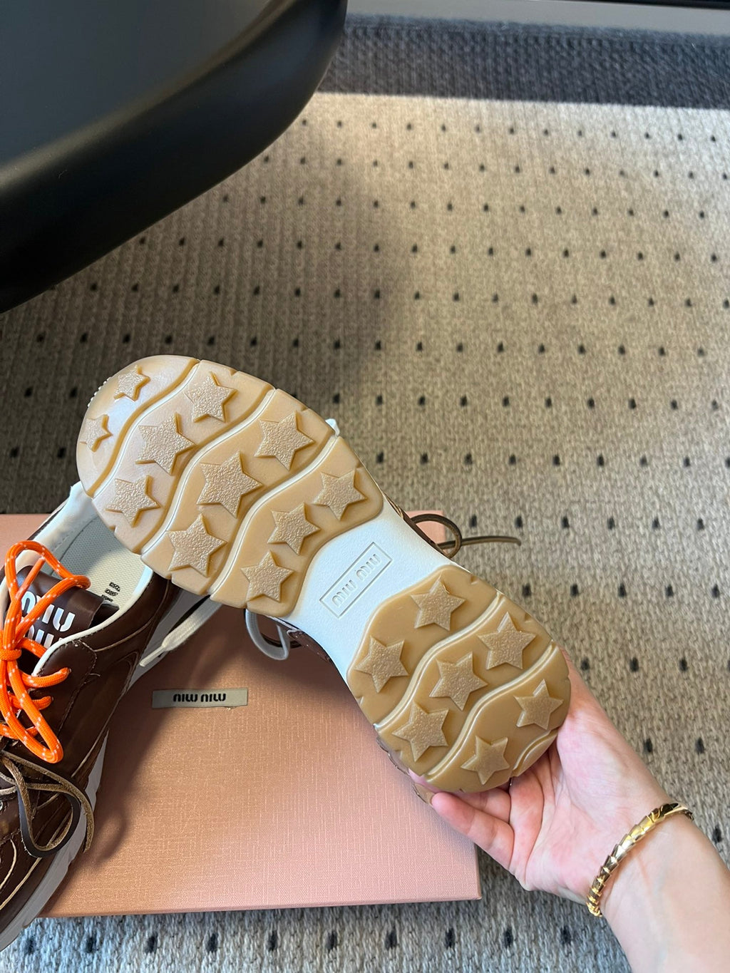 MIUMIU 26S SNEAKERS 530 SL IN DARK BROWN CALFSKIN