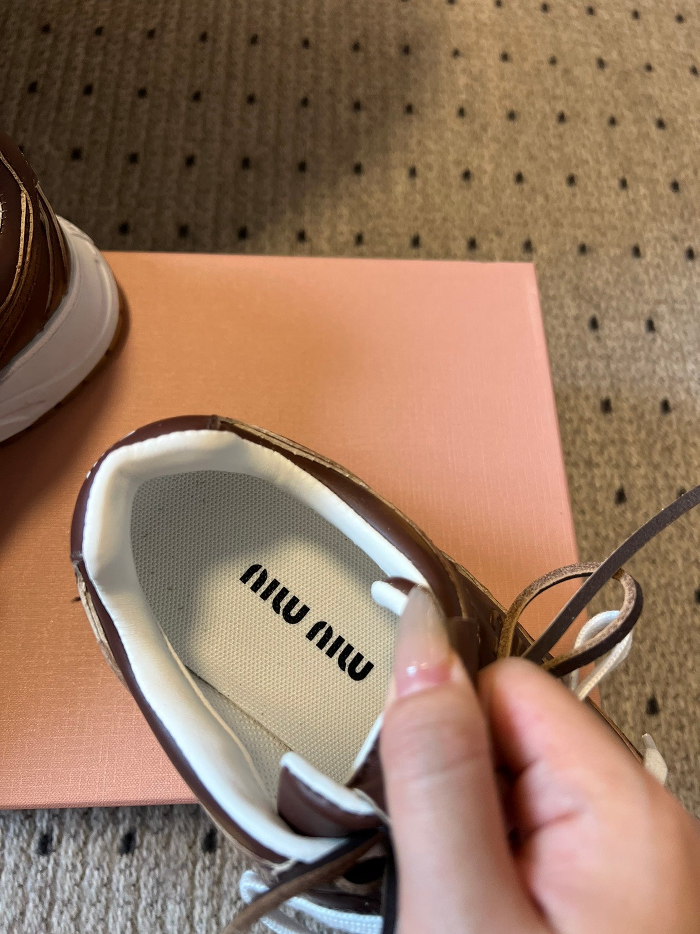 MIUMIU 26S SNEAKERS 530 SL IN DARK BROWN CALFSKIN