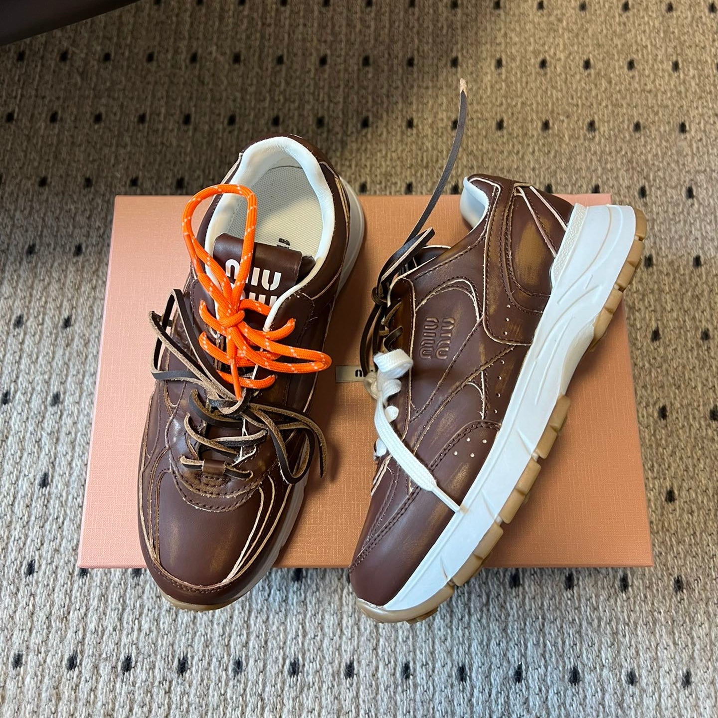 MIUMIU 26S SNEAKERS 530 SL IN DARK BROWN CALFSKIN
