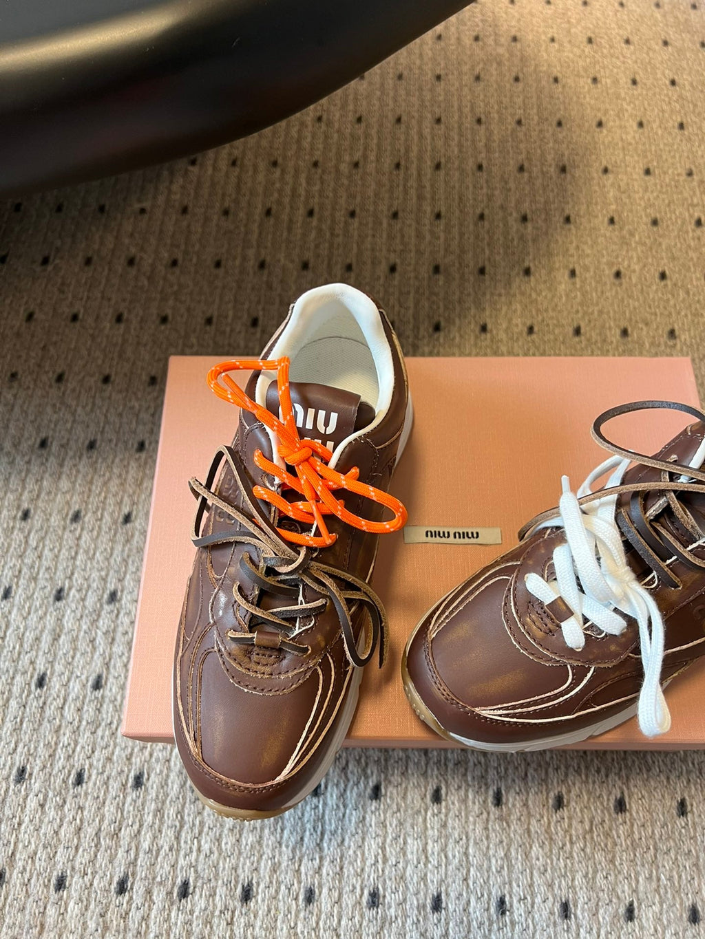 MIUMIU 26S SNEAKERS 530 SL IN DARK BROWN CALFSKIN