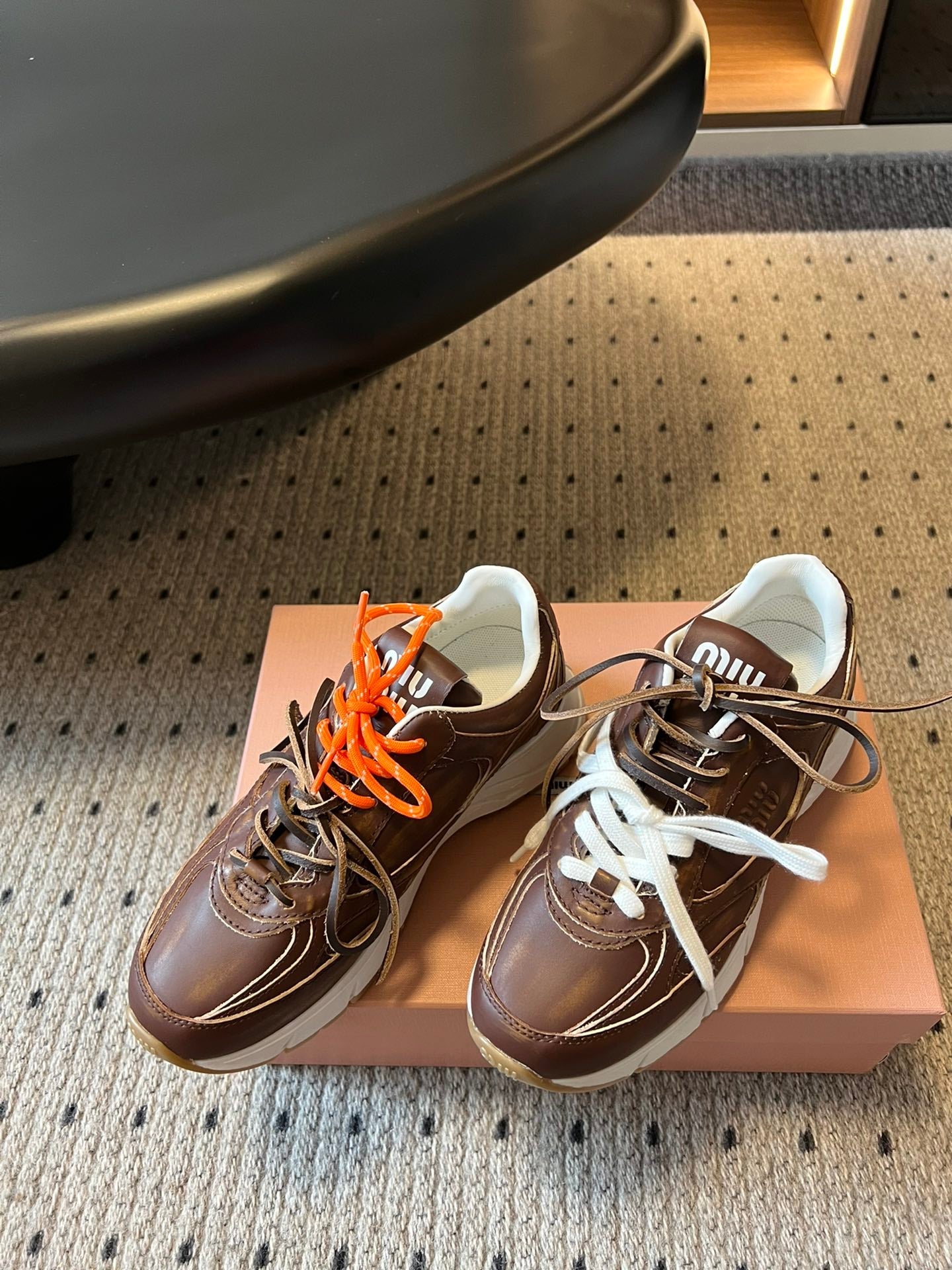 MIUMIU 26S SNEAKERS 530 SL IN DARK BROWN CALFSKIN
