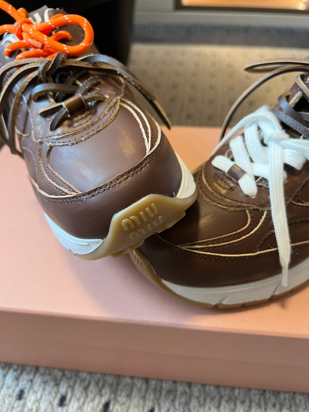 MIUMIU 26S SNEAKERS 530 SL IN DARK BROWN CALFSKIN