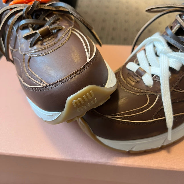 MIUMIU 26S SNEAKERS 530 SL IN DARK BROWN CALFSKIN