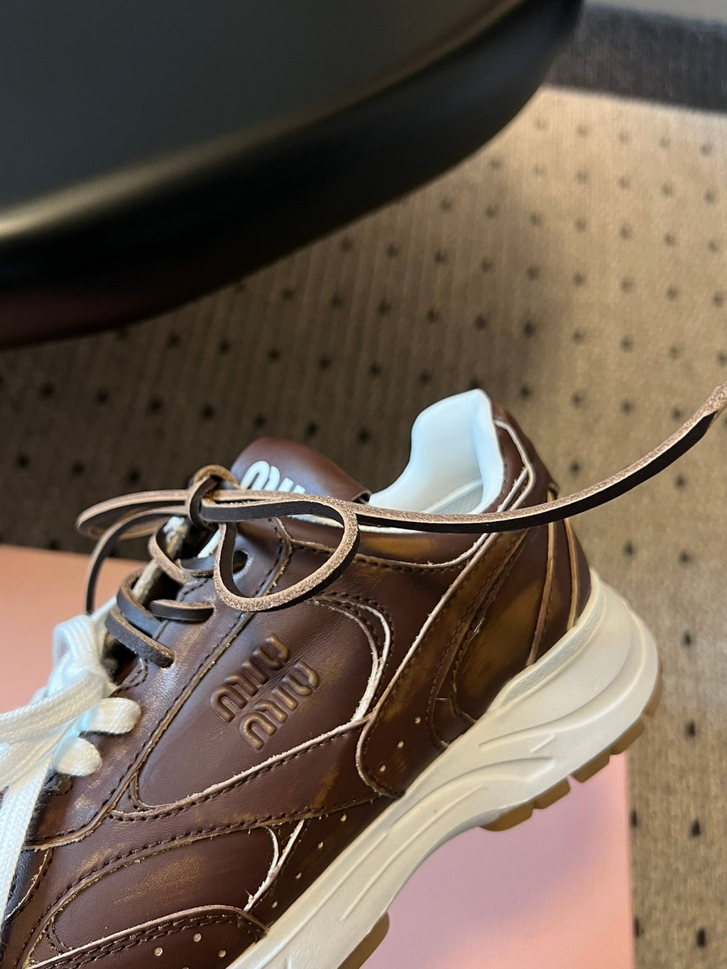 MIUMIU 26S SNEAKERS 530 SL IN DARK BROWN CALFSKIN