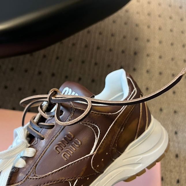 MIUMIU 26S SNEAKERS 530 SL IN DARK BROWN CALFSKIN