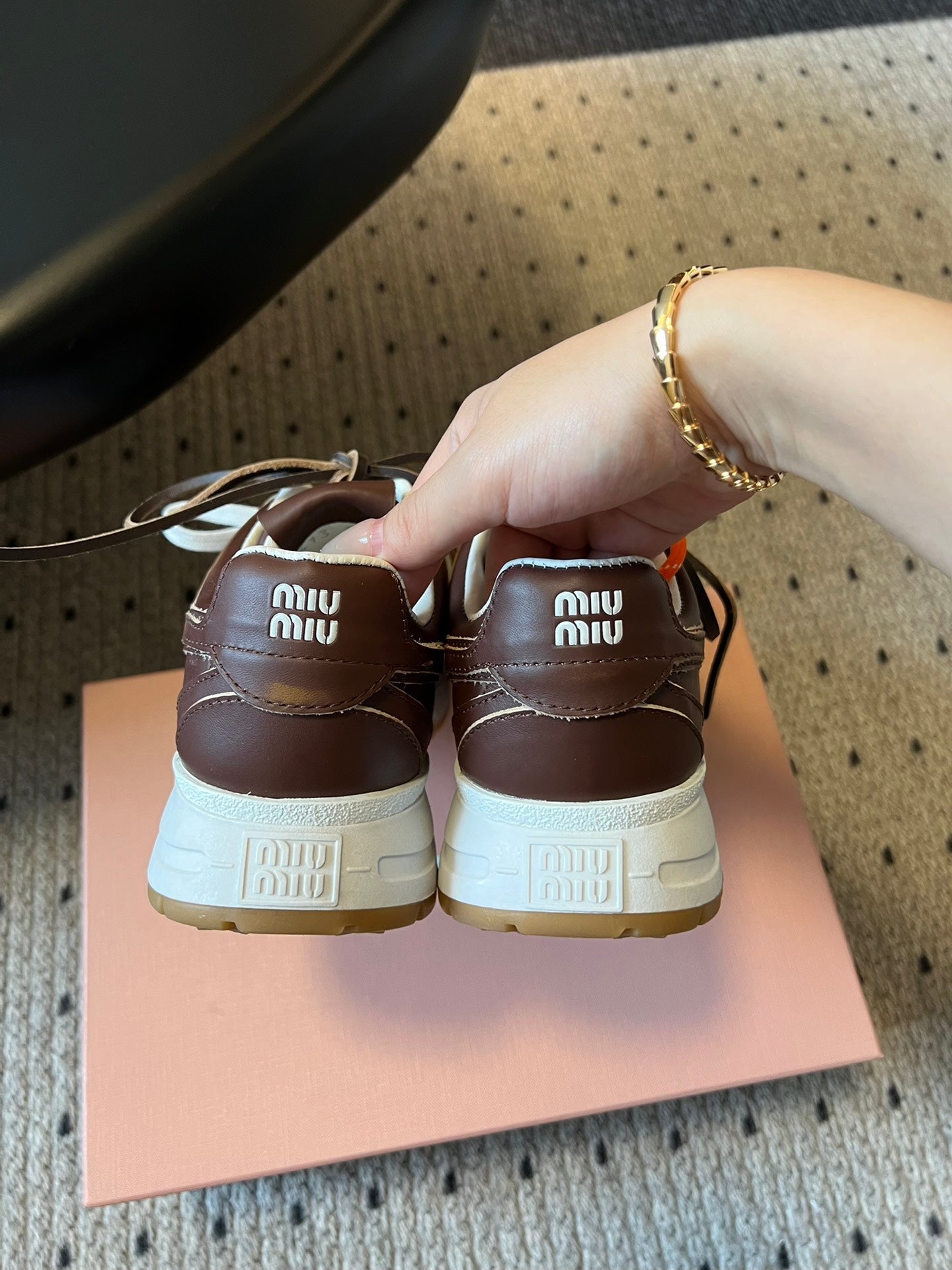 MIUMIU 26S SNEAKERS 530 SL IN DARK BROWN CALFSKIN