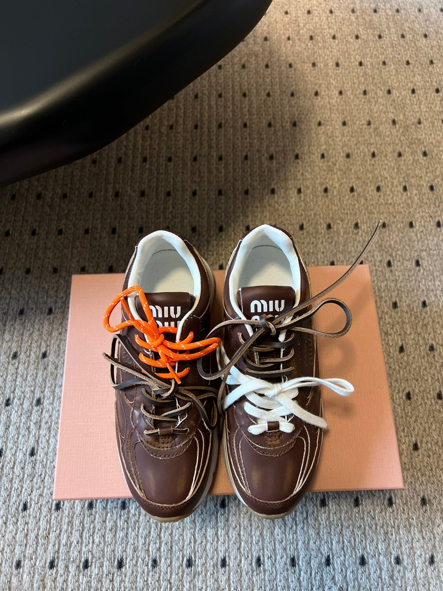 MIUMIU 26S SNEAKERS 530 SL IN DARK BROWN CALFSKIN