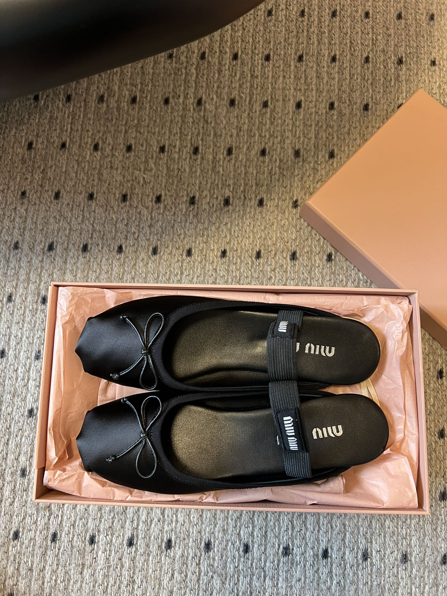 MIUMIU 26S BALLET MULES IN BLACK SATIN WITH BOW