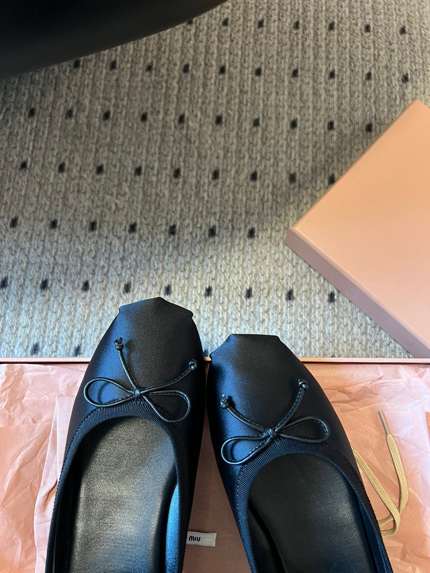 MIUMIU 26S BALLET MULES IN BLACK SATIN WITH BOW