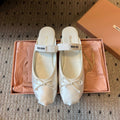 MIUMIU 26S BALLET MULES IN WHITE CREAM SATIN WITH BOW