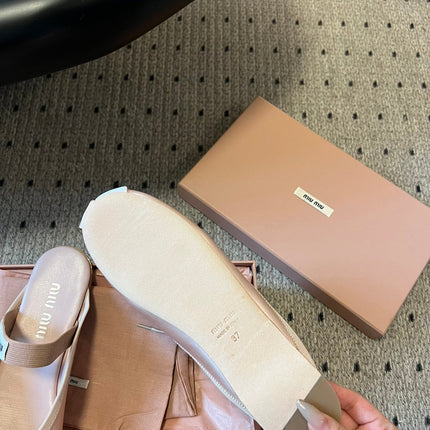 MIUMIU 26S BALLET MULES IN LIGHT PINK SATIN WITH BOW