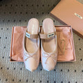 MIUMIU 26S BALLET MULES IN LIGHT PINK SATIN WITH BOW