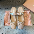 MIUMIU 26S BALLET MULES IN NUDE BROWN CALFSKIN WITH BOW